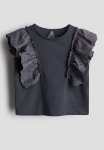 Frill-trimmed Cotton Top - Dark Grey