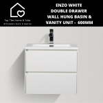 Enzo White Double Drawer Wall Hung Basin & Vanity Unit - 600MM