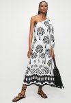 Superbalist Asym Balloon Sleeve Column Dress - White & Black Graphic Palm