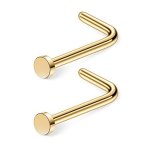 Ruifan 18G 316L Surgical Steel Nose Stud L Shaped Ring With 2MM Flat Top Piercing Jewelry 2PCS - Gold