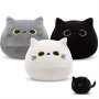 Adorable Plush Cat Doll - Soft Polyester Black & White Or Brown Options Perfect For Home Decor