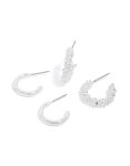 Silver Molten Smooth & Textured Open Hoop Earrings 2-PACK