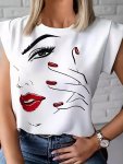 Graphic Print Crew Neck T-Shirt Casual Short Sleeve Top For Spring & Summer Women's Clothing