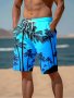 Men's Hawaiian Beach Themed Pattern And Floral Silhouette Print Regular Fit Sports Shorts With Elastic Waistband And Drawstring Fashionable And Chic Shorts For Summer