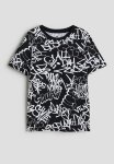 Printed Cotton T-Shirt - Black & Patterned