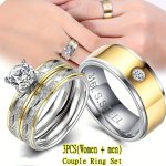 2PCS Couple Rings Fashion Golden Stainless Steel Rings For Men And Women Wedding Engagement Ring Perfect Anniversary Gift