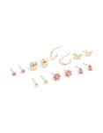 Goldair Gold Pink Diamante Flower & Ball Stud Earrings 7-PACK