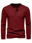 Men's Solid Color Round Neck Button Warm Top All-match White Long Sleeve Top For Daily Wearing