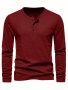 Men's Solid Color Round Neck Button Warm Top All-match White Long Sleeve Top For Daily Wearing