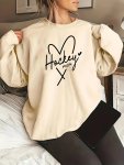 Hockey Mom Print Sweatshirt Casual Crew Neck Long Sleeve Sweatshirt Women's Clothing
