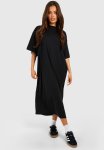 Cotton Super Oversized Midi T-Shirt Dress - Black
