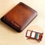 1PC Men's Top Layer Cowhide Short Trifold Wallet Card Holder With Large Capacity Multi-card Slots Perfect Gift For Teacher's Day Valentine's Day Birthday