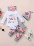 Newborn Baby Girls Cute Letter Of Love Print Long Sleeve Bodysuit Top Floral Pants Clothes Set