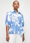 Monotone Printed Belted Satin Blouse - Blue