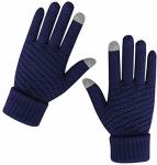 Women Winter Warm Touch Screen Gloves Knitted Soft Elastic Thick Gloves For Clod Weather Navy Blue