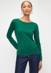 Cotton Boat Neck Fitted Stretch Blouse - Emerald Green