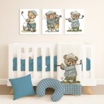 Sport Cot Bedding Set Golfing Teddy Blueish
