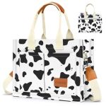 Canvas Tote Bag For Women With Pockets Crossbody Bag Tote Shoulder Handbags Casual Work Bags Everything Tote Bag Cow