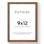 Puthiac 9X12 Solid Oak Wood Picture Frame Fits 6X8 With Mat Or 9X12 Without Mat Wall Or Tabletop Display With Stand Vertical Or