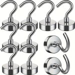 10PCS Xiongchuci 16MM Strong Magnetic Hooks - Easy Install Polished Metal For Bathroom Kitchen Office & Garage