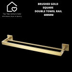 Brushed Gold Square Double Towel Rail - 600MM