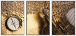 WALL26 - Antique Compass Over Old Map - Framed Canvas Art Wall Art - 24"X36"X3 White