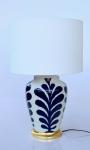 Blue & White Plant Design Lamp With Off-white Shade 62X40CM