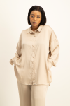Dani Oversized Satin Shirt - Stone - L