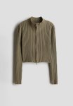 Rib-knit Zip-through Cardigan - Green