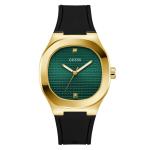 Guess Men's Black Goldtone Analog Watch With Green Dial