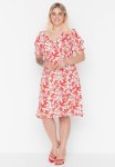 Plus Floral V-neck Woven Dress - Orange