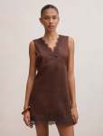 Zali Lace Trim Linen MINI Dress - 16 Chocolate