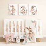 Cot Duvet Bedding Peachy Pink Flowers Bow And Bunny