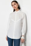 Brode Lace Detail Cotton Woven Shirt - Ecru