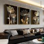 3PCS/SET Luxury Canvas Print Posters Golden Flower Canvas Wall Art Paintings Artwork Wall Painting For Living Room Bedroom Bathroom Office Hallway Kitchen Wall Decors