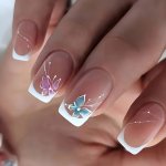 24PCS Artificial Nail Kit With Glue & Nail File Elegant Floral Butterfly Design Manicure For Party And Daily Use