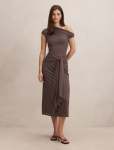 Piper Draped Tie Mesh Midi Dress - 20 Plum Truffle