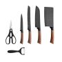 6 Piece Knife Set With Kitchen Scissors & Peeler - Black & Brown