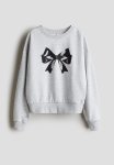 Motif-detail Sweatshirt - Light Grey bow