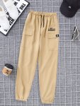 Boys Casual Cargo Pants Letter Design Elastic Waist Jogger Pants With Pockets Boys Clothes Outdoor