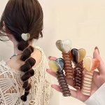 Chic Love Heart Jelly Spiral Hair Tie - Transparent Boho-chic Style For Women & Girls Versatile All-season Accessory