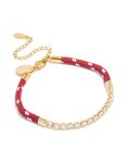 Waterproof Gold Plated Stainless Steel Half Tennis & Half Burgundy Cord Bracelet
