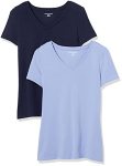 Amazon Essentials Women's Regular-fit Short-sleeve T-Shirt Crewneck And V-neck Options Pack Of 2 Purple navy Large