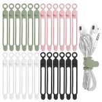 Nearockle 24PCS Silicone Cable Straps Cord Organizer For Bundling Earphone Phone Charger Computer Cords Reusable Cable Ties Wire