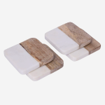 Wood & Marble Square Coaster Set - White