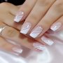 24PCS Square Shape Press On Nails With Glitter Accents Middle Length Glossy Finish Mixed Color System Includes Jelly Glue And Nail File