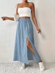 Floral Print High Waist Skirt Casual Split Hem Skirt For Spring & Summer Women's Clothing