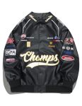 Vamtac Faux Leather Motocross Jackets Oversized Vintage Racing Varsity Bomber Coat Men Trendy Streetwear Black Medium