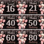 1PC 152.4X91.44CM Happy Birthday Banner Backdrop Happy 21ST 40TH 50TH 60TH 80TH Sweet 16 Birthday Black Silver Rose Golden Party