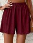 Solid Textured Elastic Waist Shorts Elegant Loose Beach Shorts For Summer Women's Clothing